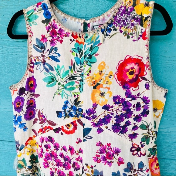 JOHNNY WAS LINEN FLORAL MIDI DRESS WITH POCKETS SIZE MEDIUM NWT - Picture 5 of 7